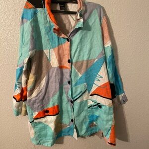Ali Miles 100% Linen Jacket Multicolored Ruched Color Button Women’s XL
